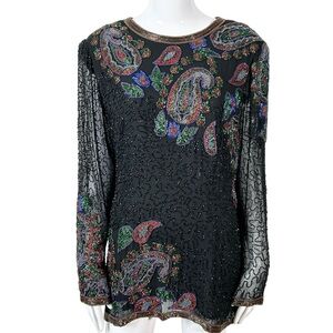 Vintage Jack Bryan Beaded Long Sleeve Top Special Occasion size 12